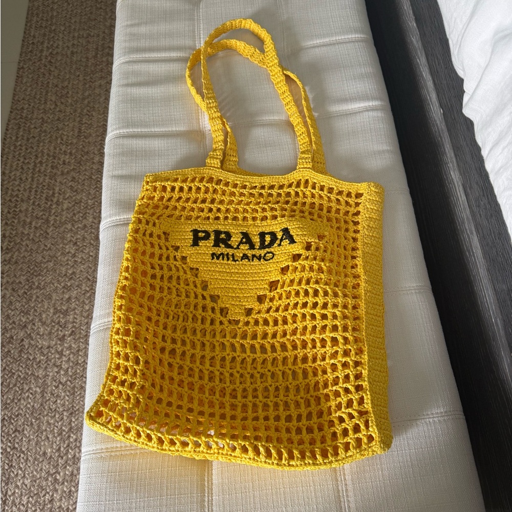 Prada Bright Yellow Raffia Tote Bag